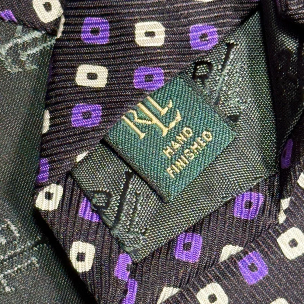 Mens‎ Tie | Lauren Ralph Lauren | Purple White Geometric Square Silk Black 2026